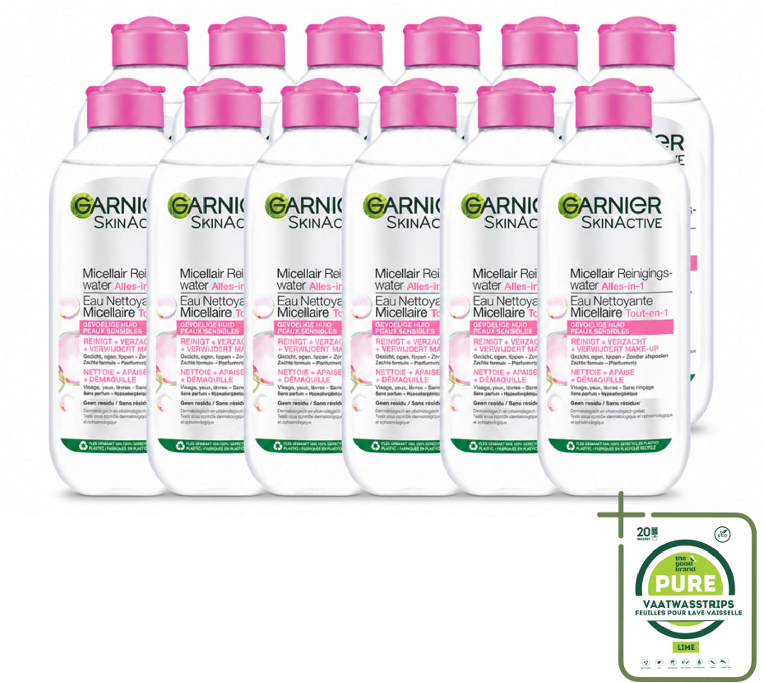 12 x Garnier - SkinActive - Micellair Reinigingswater - Gevoelige Huid - Milde Reiniging & Make-Up Remover - 400 ml - Grootverpakking - Gevoelige Huid - Micellair Reinigingswater - Make-up Verwijderen - Milde Reiniging - Gezicht Reinigen