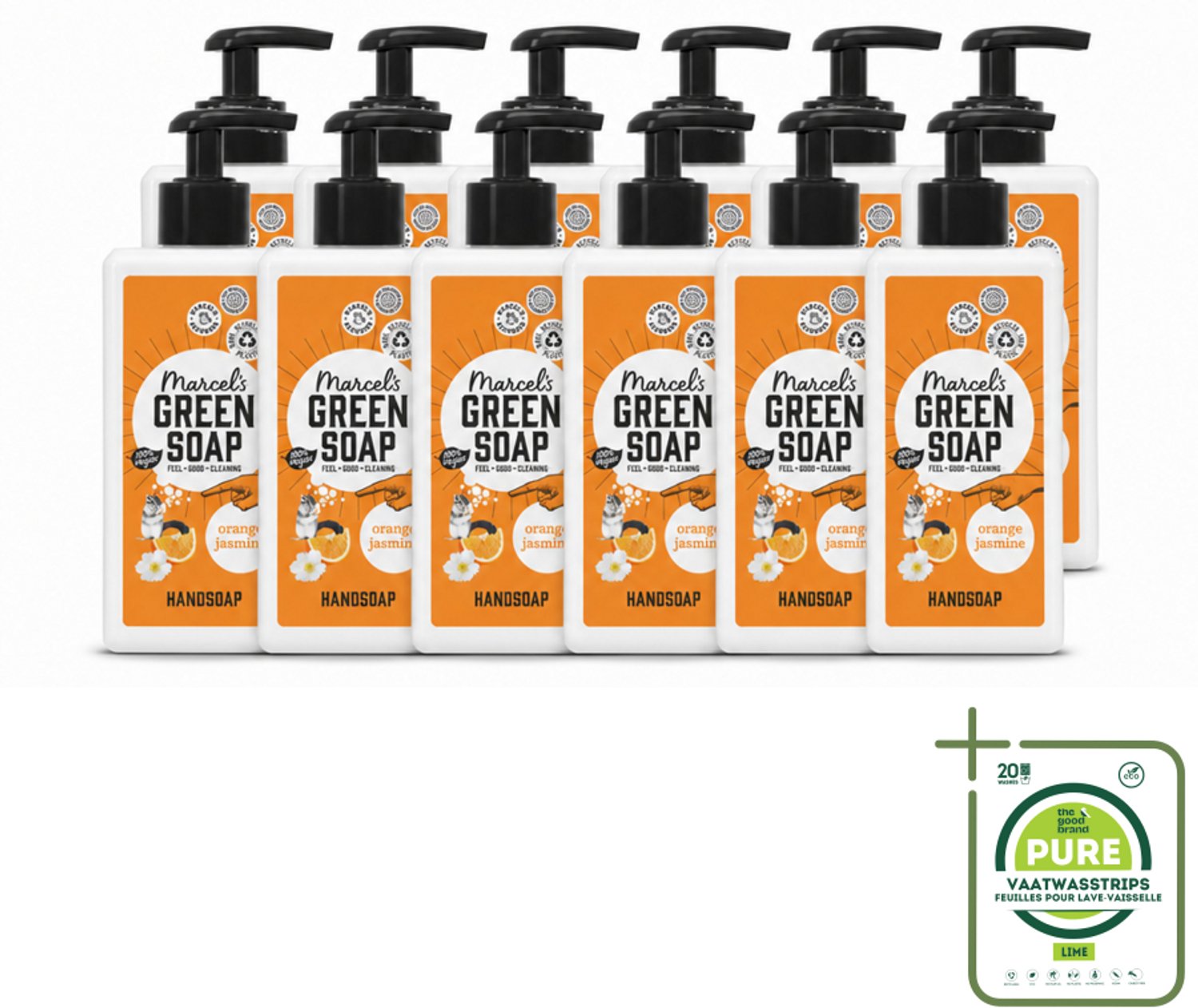 12 x Marcel's Green Soap - Handzeep - Sinaasappel & Jasmijn - Zachte verzorging - 250 ml - Grootverpakking - Vaatwasstrips - Handzeep Sinaasappel Jasmijn - Natuurlijke Handzeep - Biologische Handzeep - Plantaardige Handzeep - Glycerine Handzeep