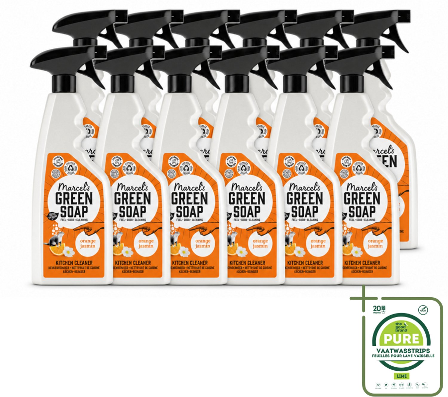 12 x Marcel's Green Soap - Keukenreiniger - Sinaasappel & Jasmijn - Tegen vet & vuil - 500 ml - Grootverpakking - Vaatwasstrips - Keukenreiniger - Vet Verwijderen - Natuurlijke Reiniger - Keuken Schoonmaken - Frisse Geur