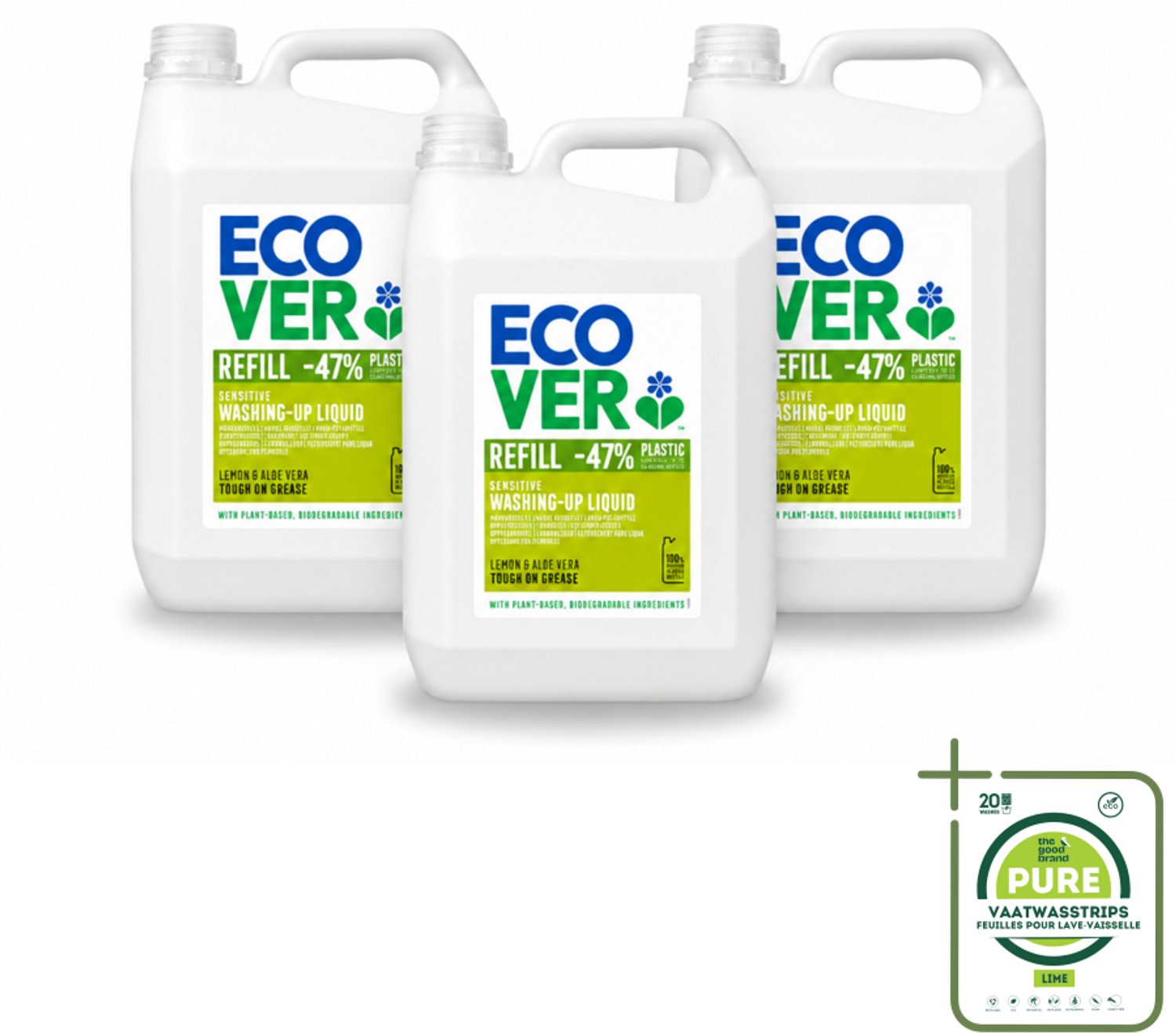 3 x Ecover - Afwasmiddel - Citroen & Aloë Vera - 5 liter - Grootverpakking - Vaatwasstrips - Afwasmiddel Citroen Aloë Vera - Plantaardig Afwasmiddel - Duurzaam Afwassen - Zero Waste Afwasmiddel - Biologisch Afbreekbaar