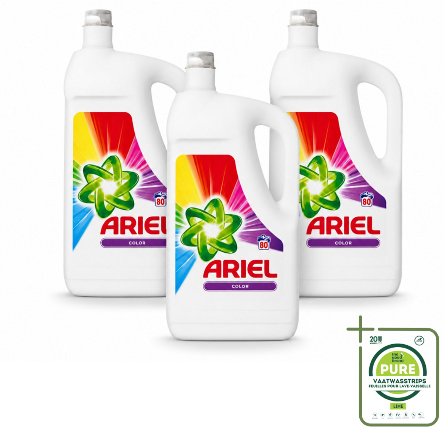 3 x Ariel - Wasmiddel - Color - 80 Wasbeurten - 2,64 liter - Grootverpakking - Vaatwasstrips - Kleurbehoud - Vlekverwijdering - Wasmiddel - Wasbeurt - Wasmiddel Bakje