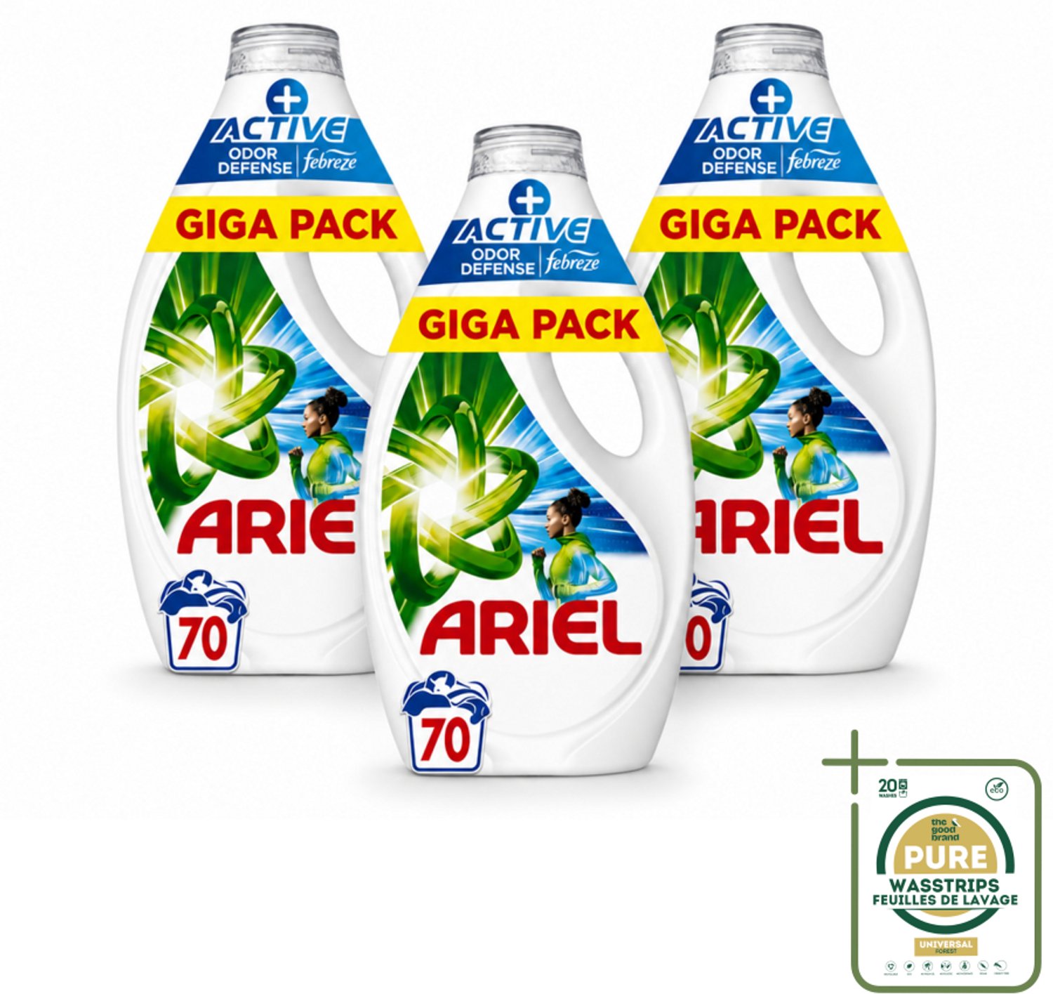 3 x Ariel - Vloeibaar Wasmiddel - +Actieve Odor Defense - 70 Wasbeurten - 3,15 liter - Wasstrips - Vloeibaar Wasmiddel - Geurbestrijding - Zweetgeuren Verwijderen - Frisheid - Koud Water Was