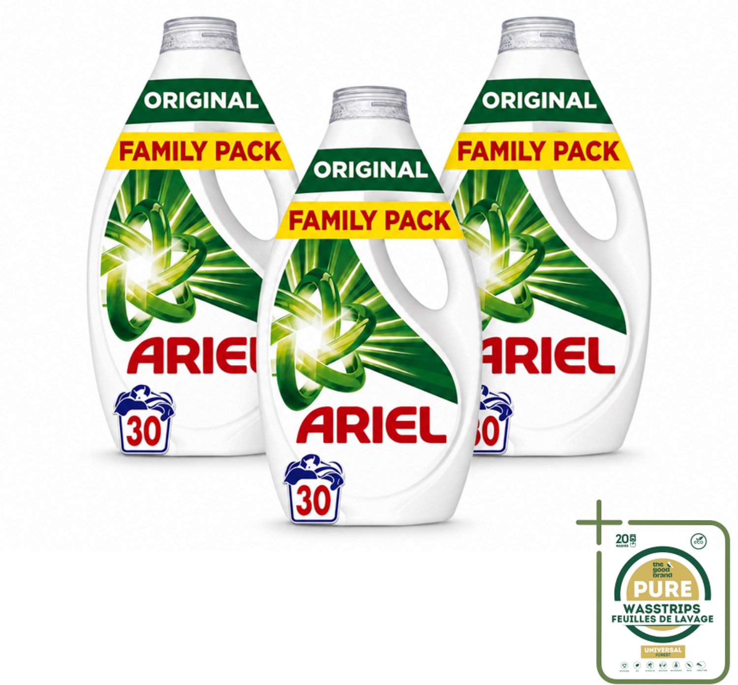 3 x Ariel - Vloeibaar Wasmiddel - Original - 30 Wasbeurten - 1350 ml - Wasstrips - Vloeibaar Wasmiddel - Ariel - Wasmiddel Voor Koud Wassen - Vlekverwijdering - Frisse Geur