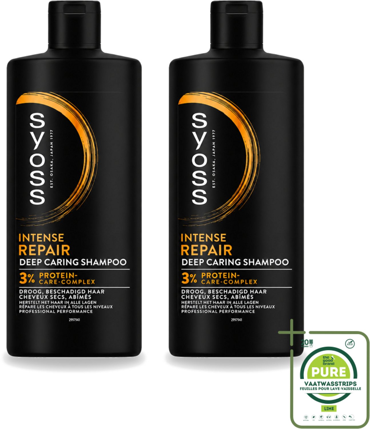 2 x SYOSS - Repair 440 ml - Shampoo - Herstellende Formule - 440ml - Grootverpakking - Vaatwasstrips - Herstel Haar - Beschadigd Haar - Droog Haar - Haarbreuk - Haarverzorging