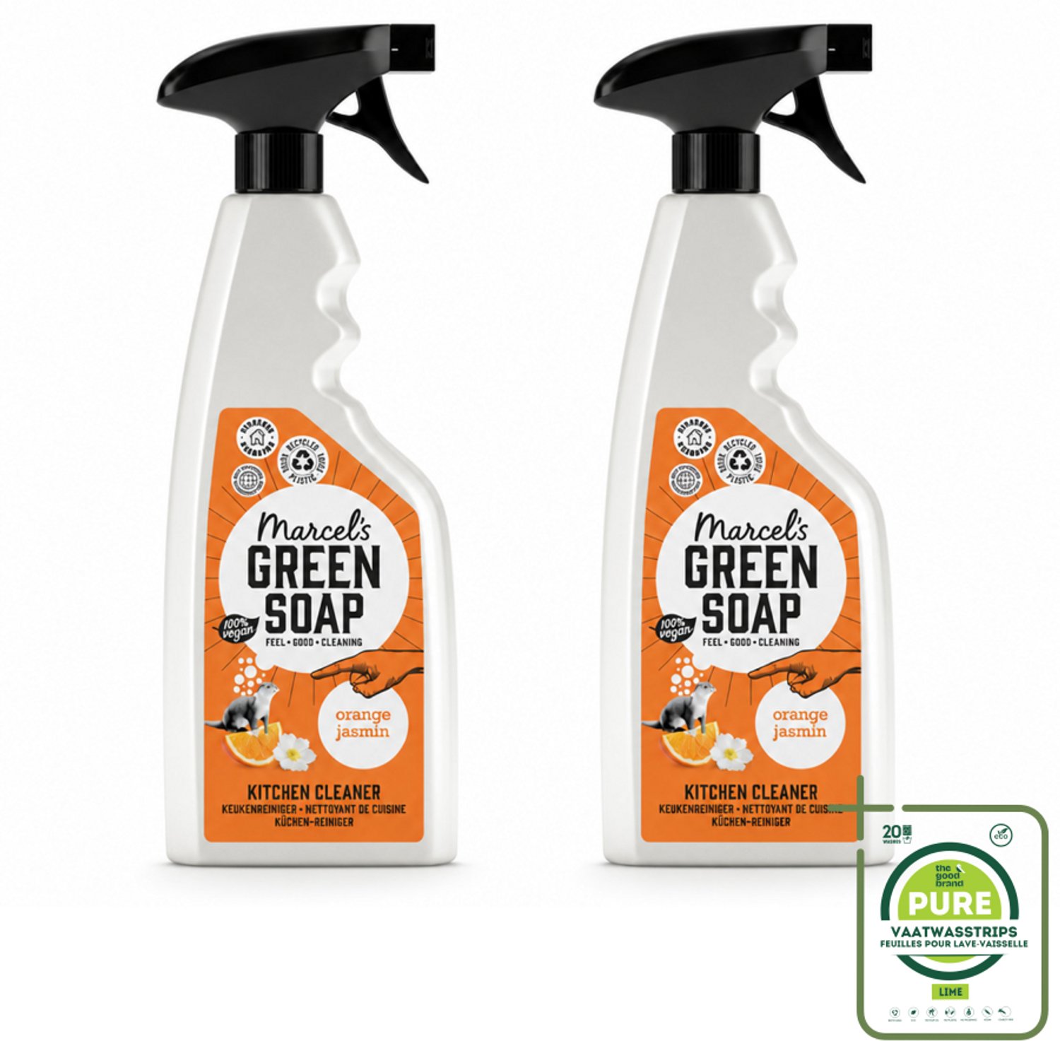 2 x Marcel's Green Soap - Keukenreiniger - Sinaasappel & Jasmijn - Tegen vet & vuil - 500 ml - Grootverpakking - Vaatwasstrips - Keukenreiniger - Vet Verwijderen - Natuurlijke Reiniger - Keuken Schoonmaken - Frisse Geur