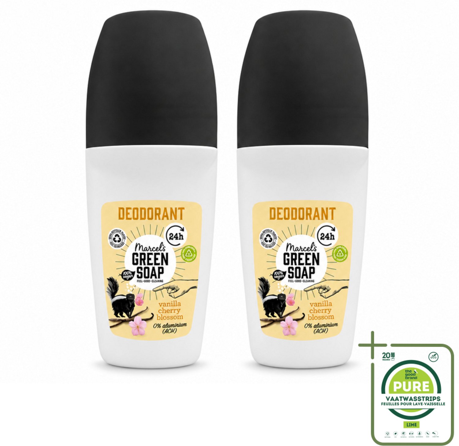 2 x Marcel's Green Soap - Deodorant Roller - Vanilla & Cherryblossom - Langdurige frisheid - 50 ml - Grootverpakking - Deodorant - Geur - Oksels - Frisheid - Duurzaam