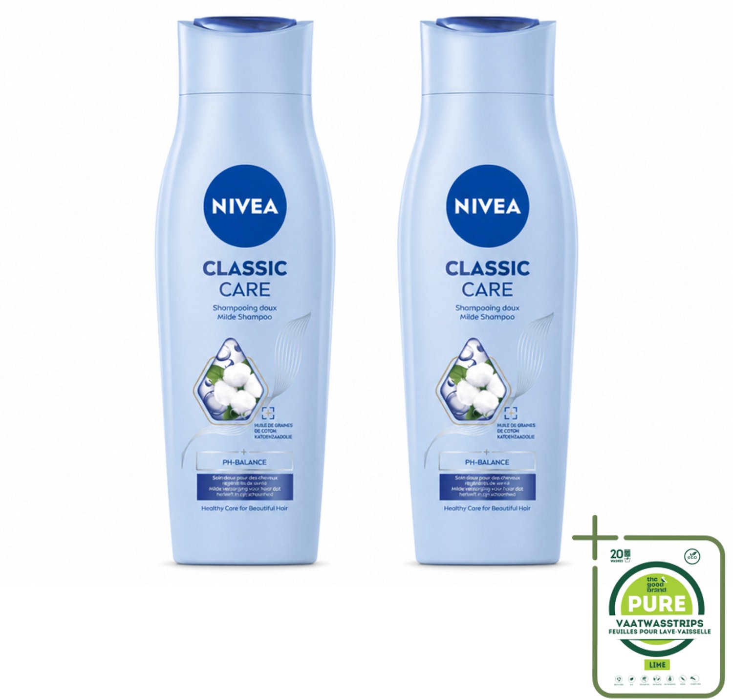 2 x NIVEA - Shampoo - Klassieke Verzorging - Gezonde Zorg - Glanzend Haar - 250 ml - Grootverpakking - Vaatwasstrips - Shampoo Voor Haar - Verzorgend Shampoo - Milde Shampoo - Haar Reinigen - Gezond Haar