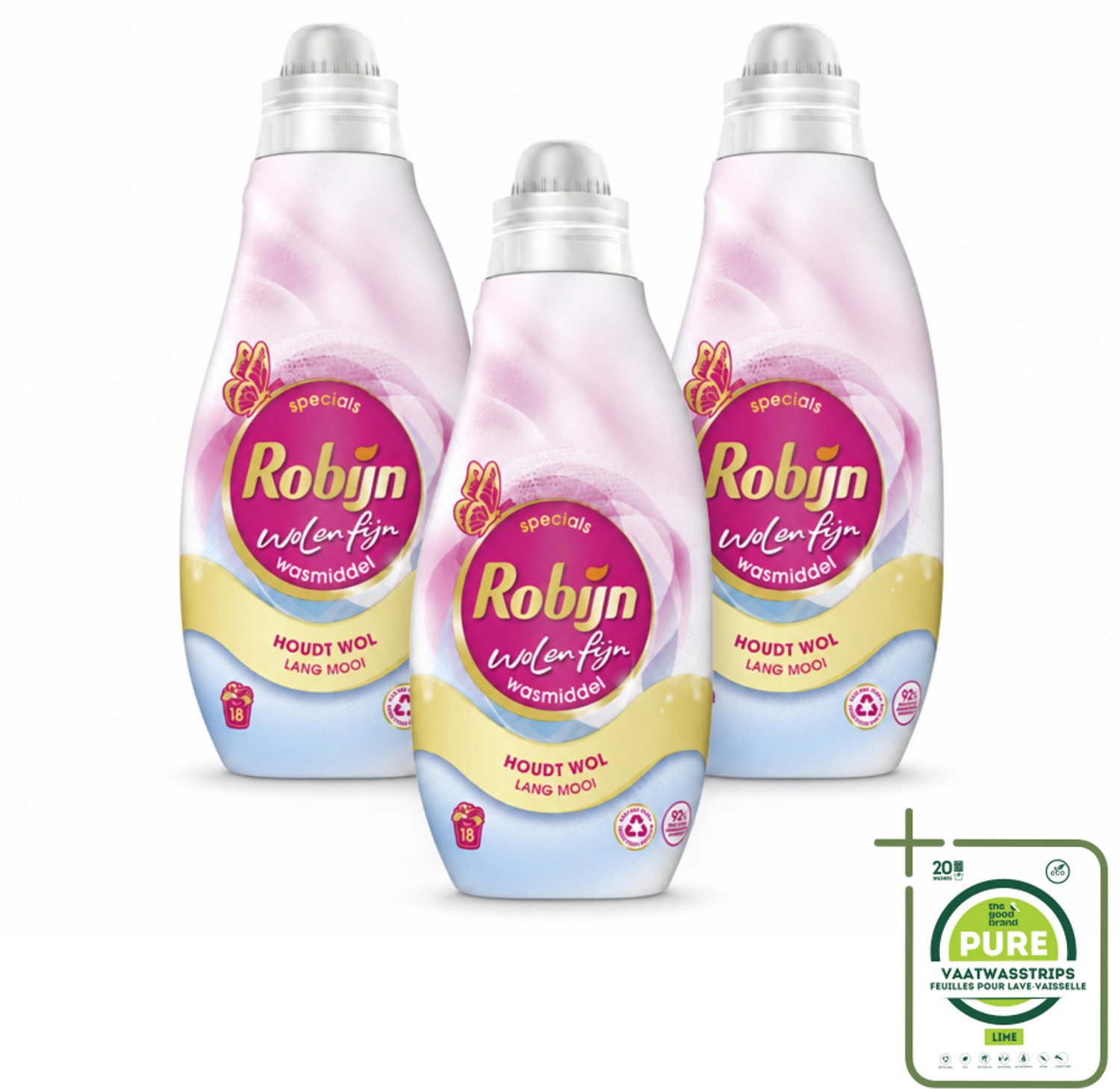 3 x Robijn Specials - Wol & Fijn - Vloeibaar Wasmiddel - 18 Wasbeurten - Grootverpakking - Vaatwasstrips - Wasmiddel Wol En Zijde - Fijne Was Beschermers - Was Voor Delicate Stoffen - Was Voor Wollen Kleding - Was Voor Zijde