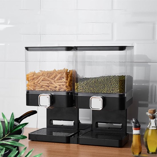 Syfunlv Double Cereal Dispenser, vierkante ontbijtdispenser, versnippert geen granen bij het uitgeven, luchtdicht gesloten, transparant, voor muesli/diervoer/snoep (3,5 l dubbele vat) — afbeelding 3