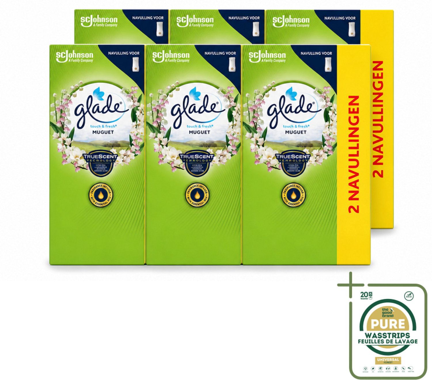 6 x Glade - Touch & Fresh Navulling - Lelietje-van-dalen - 2 × 10 ml - Wasstrips - Luchtverfrisser - Geur - Fris - Bloemige Geur - Muguet