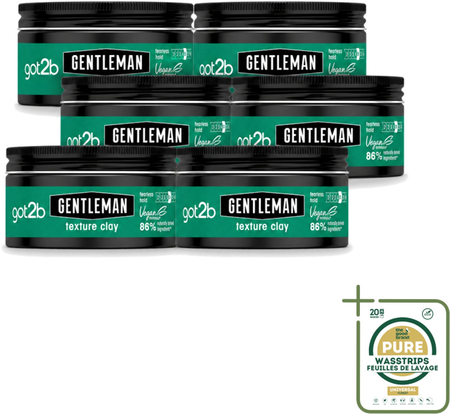 6 x Got2B - Texture Clay - Gentleman - 100 ml - Wasstrips - Haar Textuur - Klasse Herenkapsel - Matte Finish - Natuurlijke Look - Hold Haar