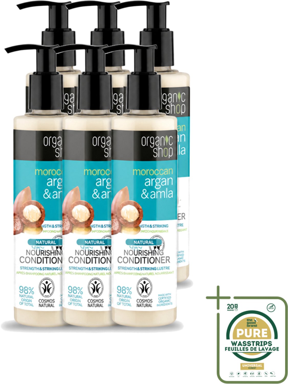 6 x Organic Shop - Conditioner Argan & Amla - Hydraterend en Verzorgend - 280 ml - Wasstrips - Gekleurd Haar Verzorgen - Haarvoeding - Haarbescherming - Glans Haar - Natuurlijke Conditioner