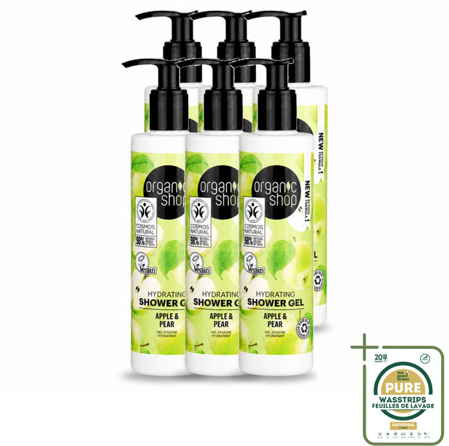 6 x Organic Shop - Douchegel Apple & Pear - Verfrissend en Hydraterend - 280 ml - Wasstrips - Douchegel - Natuurlijke Douchegel - Biologische Douchegel - Hydraterende Douchegel - Frisse Douchegel