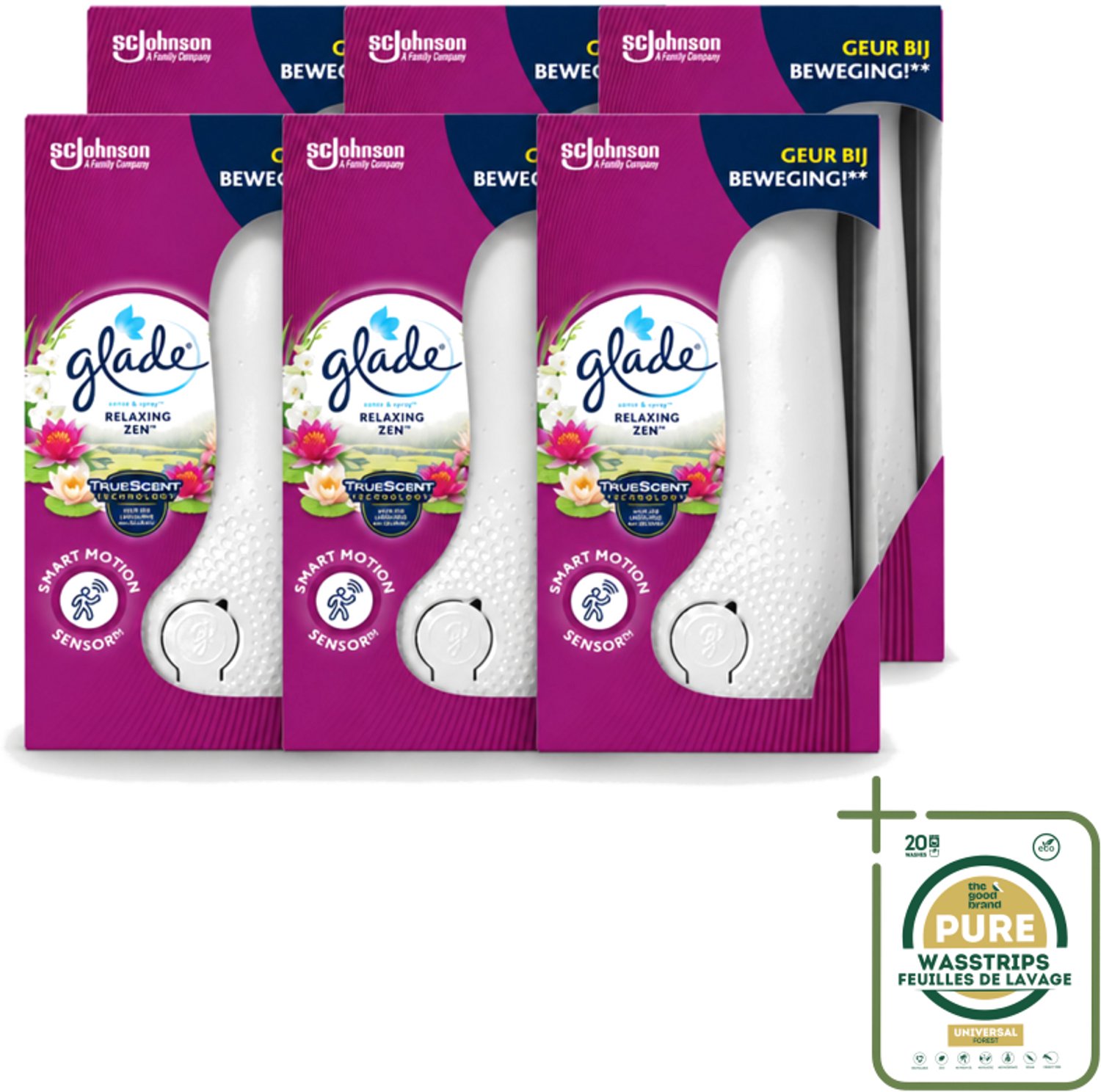 6 x Glade - Houder Sense & Spray - Relaxing Zen - 18 ml - Wasstrips - Luchtverfrisser - Geurhouder - Geurverspreider - Geurapparaat - Geur In Huis