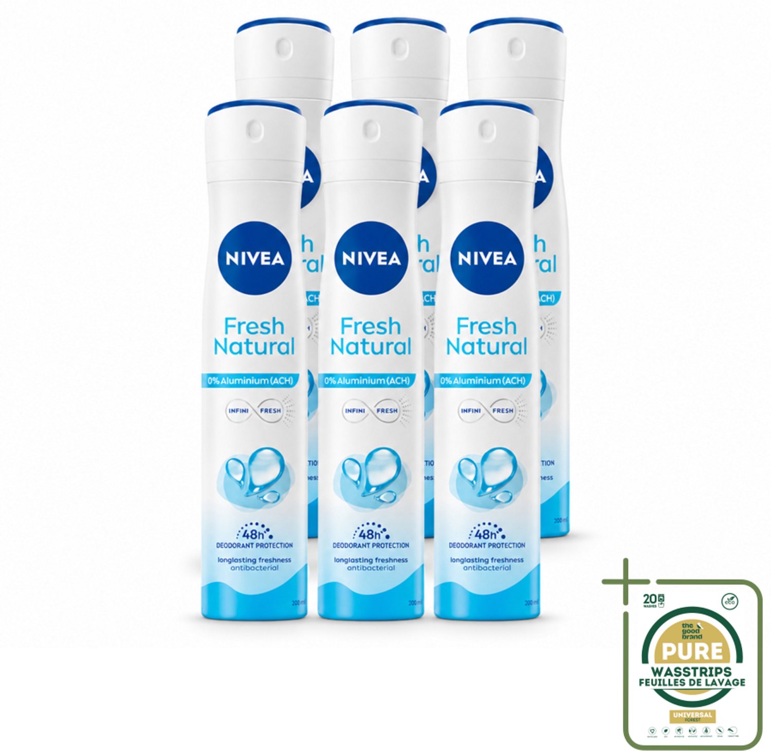 6 x Nivea - Deodorant Spray - Fresh Natural - 0% Aluminium - 200 ml - Nivea Deodorant Spray - Fris Geur - 0% Aluminium - Anti-Transpirant - Anti-Geur