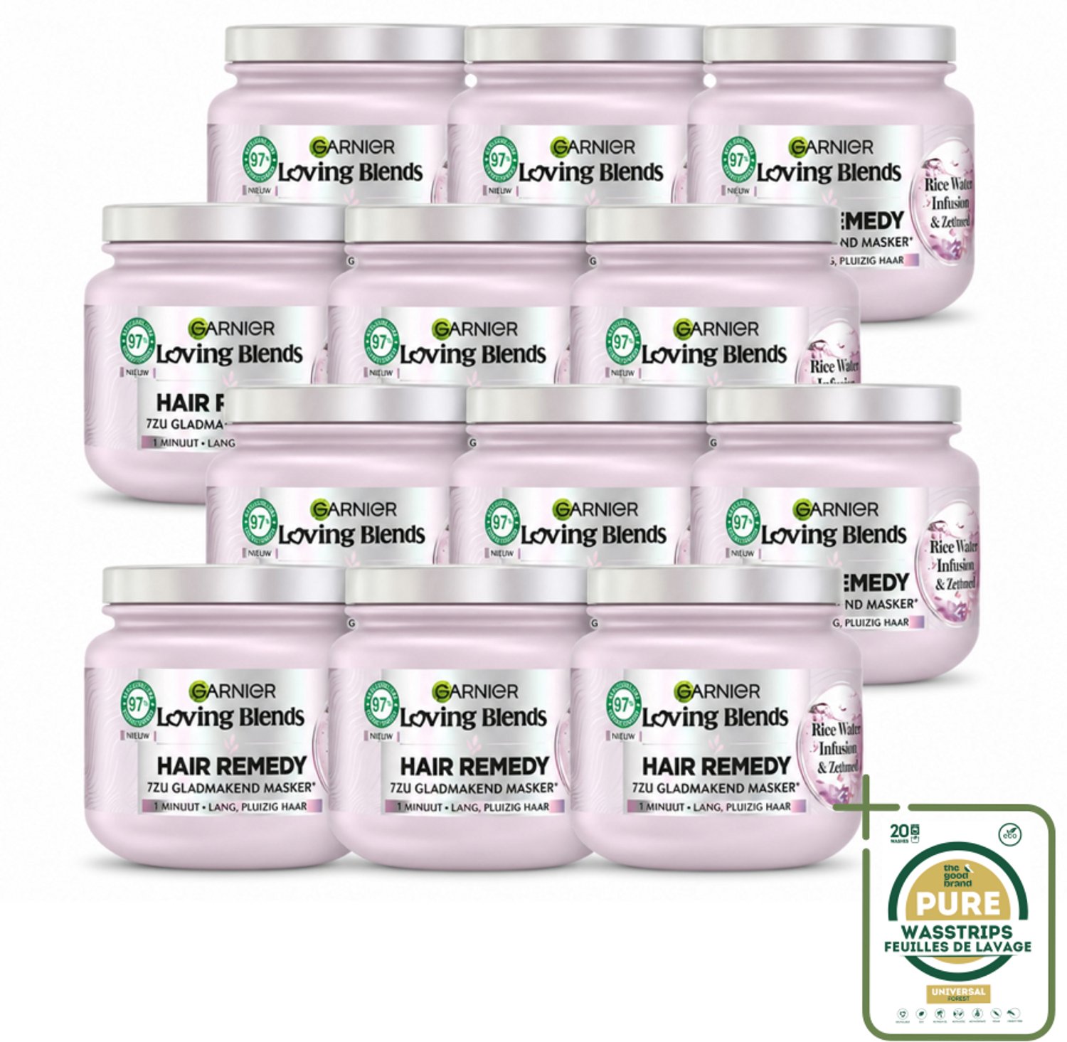 12 x Garnier - Loving Blends - Haarmasker - Rice Water Infusion - Glans & Zachtheid - Lang Haar - 340 ml - Wasstrips - Haarmasker - Haarvoeding - Rice Water - Glans Haar - Zach Haar