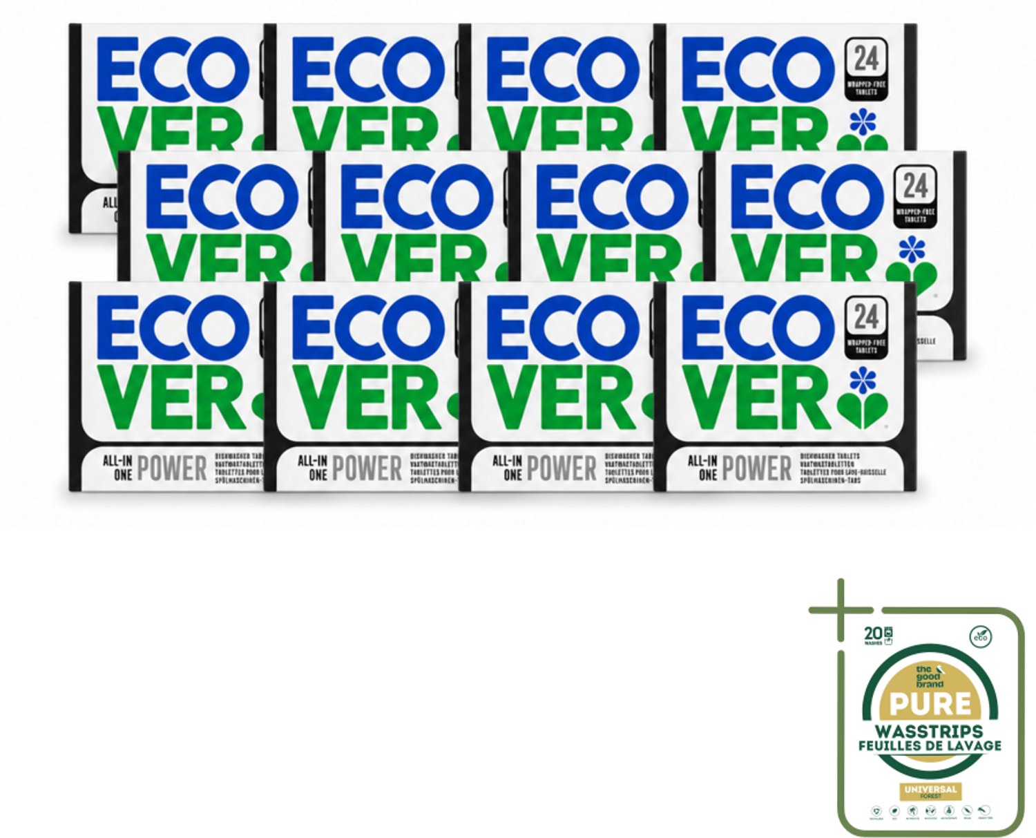 12 x Ecover - Vaatwastabletten All-in-One Power - 24 Tabs - Vaatwasmiddel - Vaatwastabletten - Schoonmaken - Milieuvriendelijk - Plantaardig
