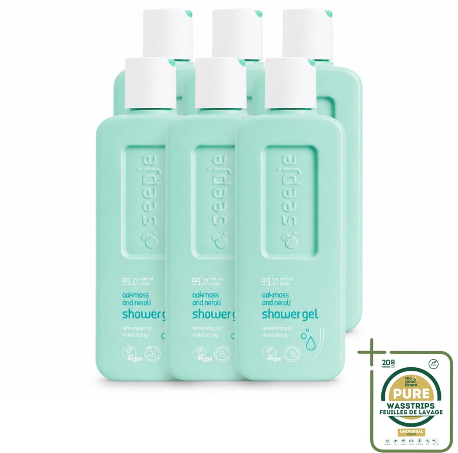 6 x Seepje - Douchegel - Hydraterend & Verfrissend - Eikenmos en Neroli - 300 ml - Wasstrips - Douchegel Eikenmos En Neroli - Natuurlijke Douchegel - Hydraatende Douchegel - Frisse Douchegel - Vegan Douchegel