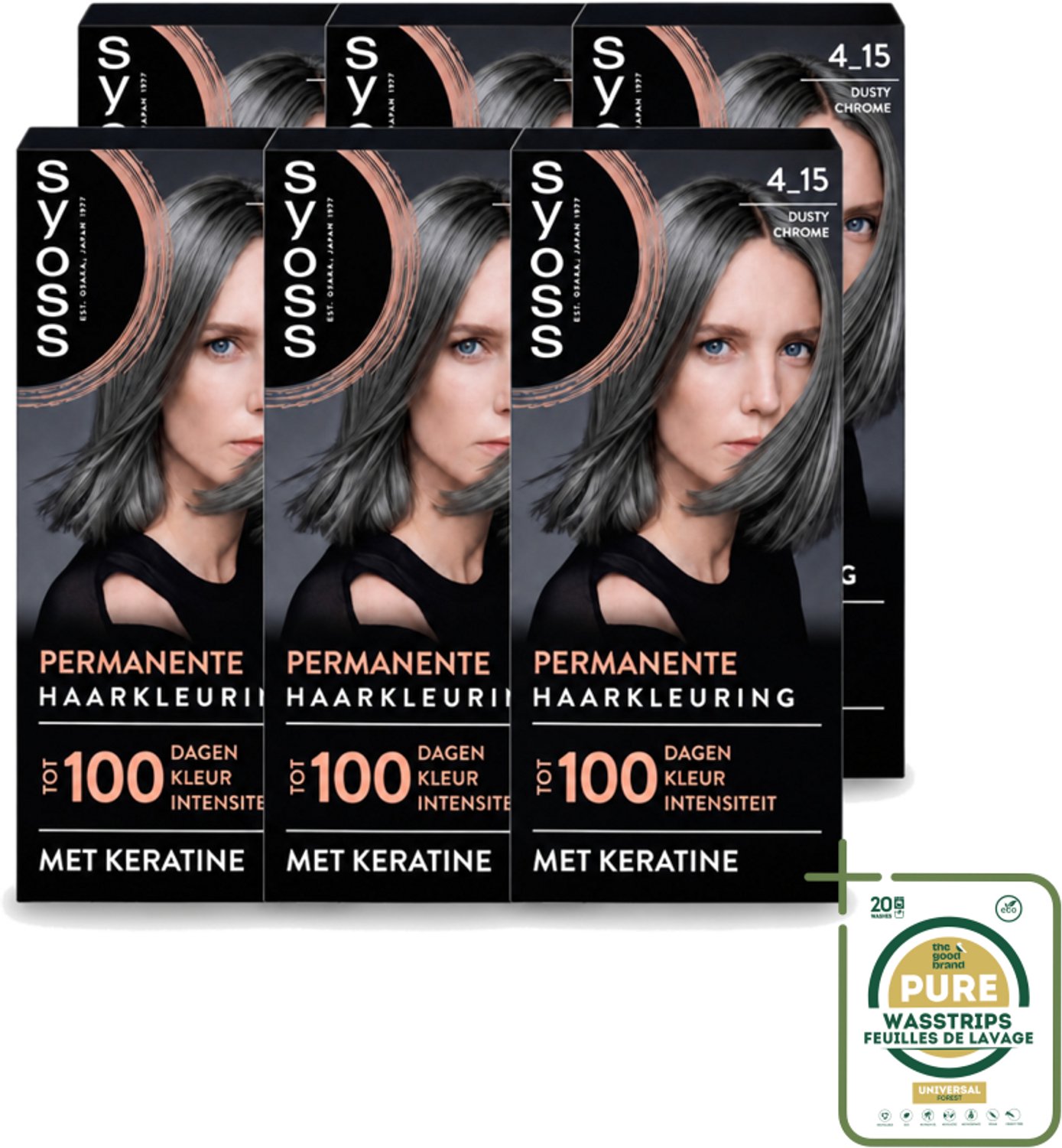 6 x SYOSS - Coloration 4-15 Dusty Chrome - Haarverf - Grijsdekking - Vermindert Haarbreuk - Wasstrips - Haarverf - Haarkleur - Grijsdekking - Keratine - Haarverf Permanent