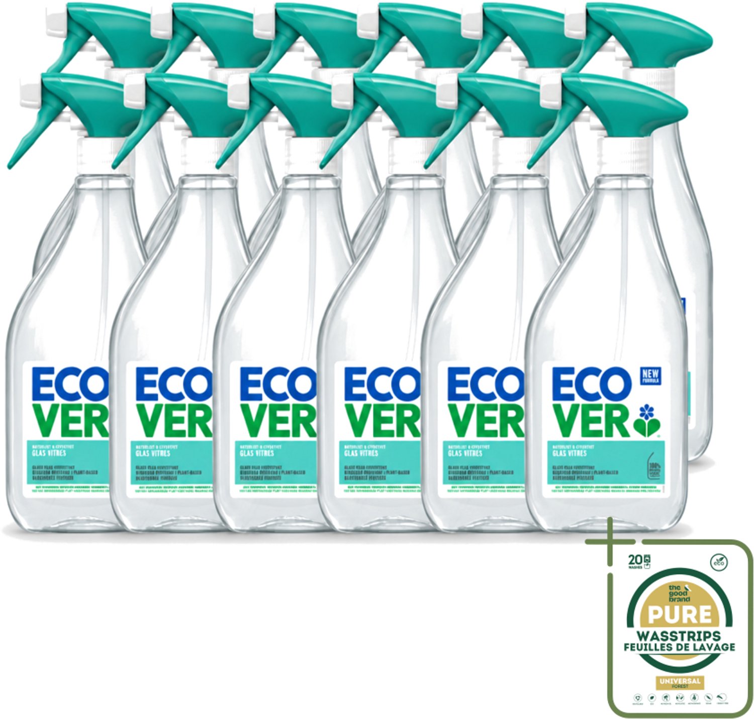 12 x Ecover - Glasreiniger Spray - 500 ml - Wasstrips - Glas Reinigen - Ruiten Reinigen - Spiegels Reinigen - Streepvrije Glans - Milieuvriendelijke Reiniger