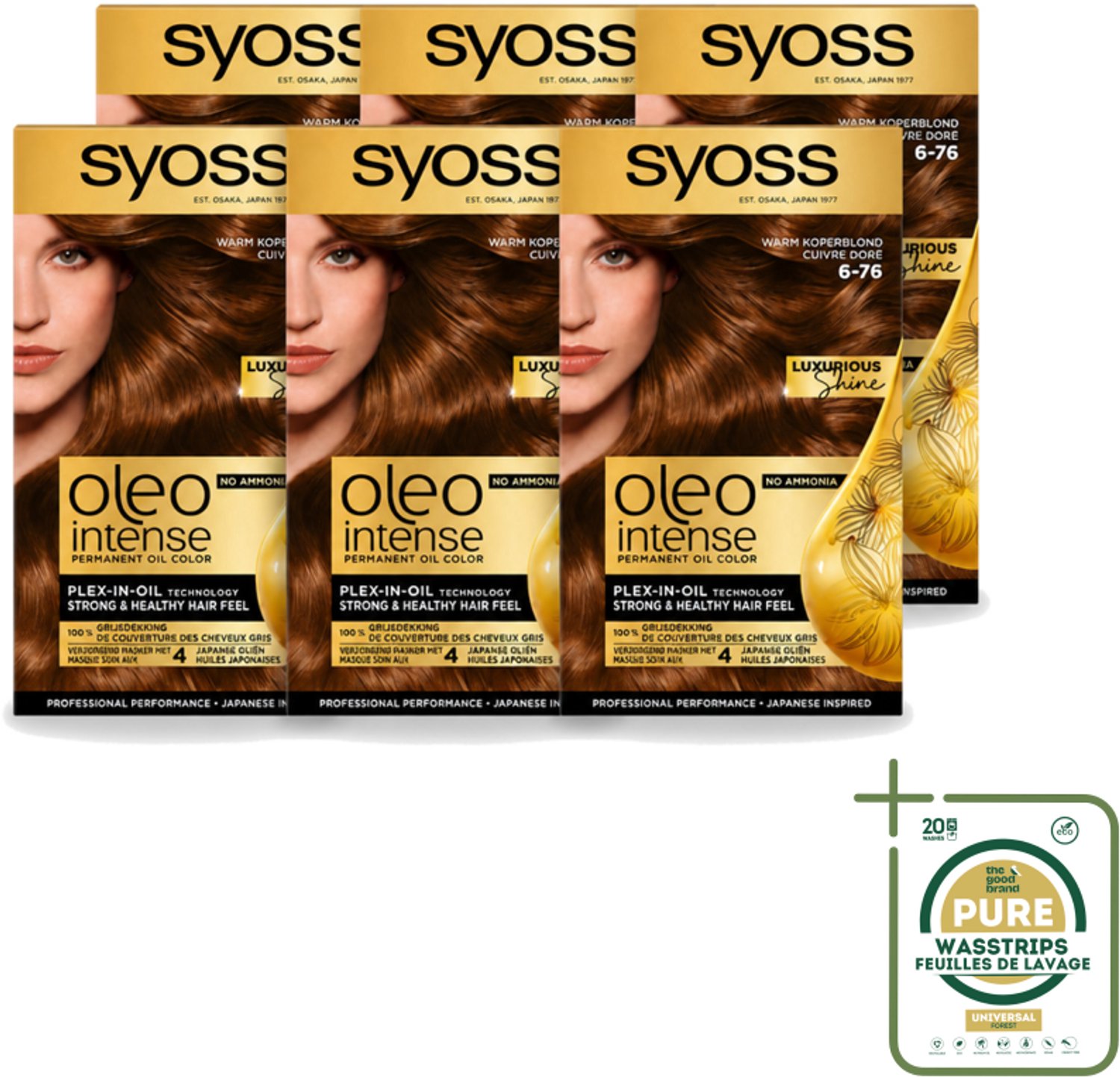 6 x SYOSS - Oleo Intense 6-76 - Haarverf - Permanente Haarkleuring - Warm Koperblond - Langdurige Kleur - Wasstrips - Haarverf - Permanente Haarkleuring - Warm Koperblond - Olie-geactiveerde Kleur - Grijsdekking