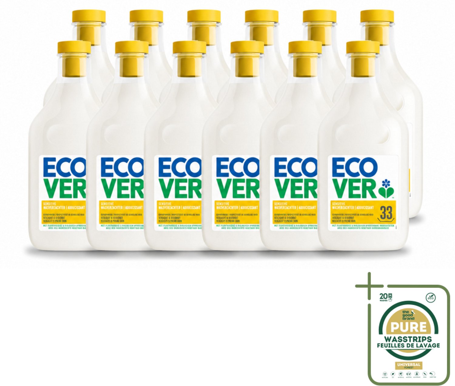 12 x Ecover - Wasverzachter - Gardenia - 1 liter - 33 wasbeurten - Wasstrips - Wasverzachter - Wasverzachter Gardenia En Vanille - Wasverzachter Voor Kleding - Wasverzachter Biologisch - Wasverzachter Plantenolie