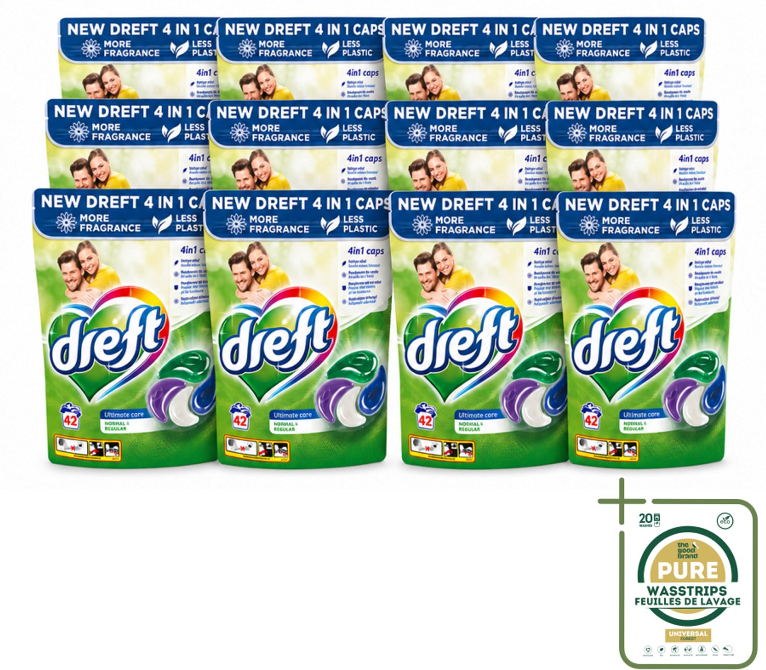 12 x Dreft - Wasmiddelcapsules - Ultimate Care - Zachte verzorging - 42 Wasbeurten - Wasstrips - Wasmiddelcapsules - Wasmiddel - Waskracht - Textielverzorging - Vezelbescherming