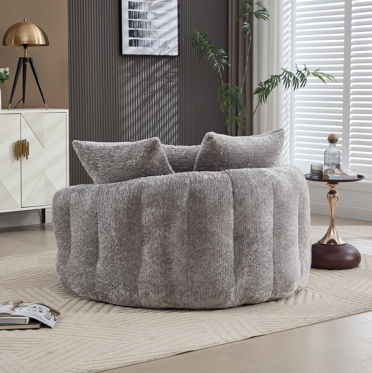DESMIU Fauteuil 191 cm - Ronde Loungestoel Met Armleuningen En Kussens - Voor Woonkamer En Balkon - Polyester Lichtgrijs