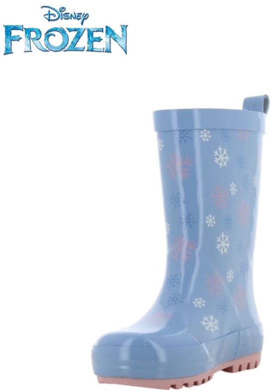 Lichtblauwe rubberlaars met Elsa en sneeuwvlokjes. Roze zool.
