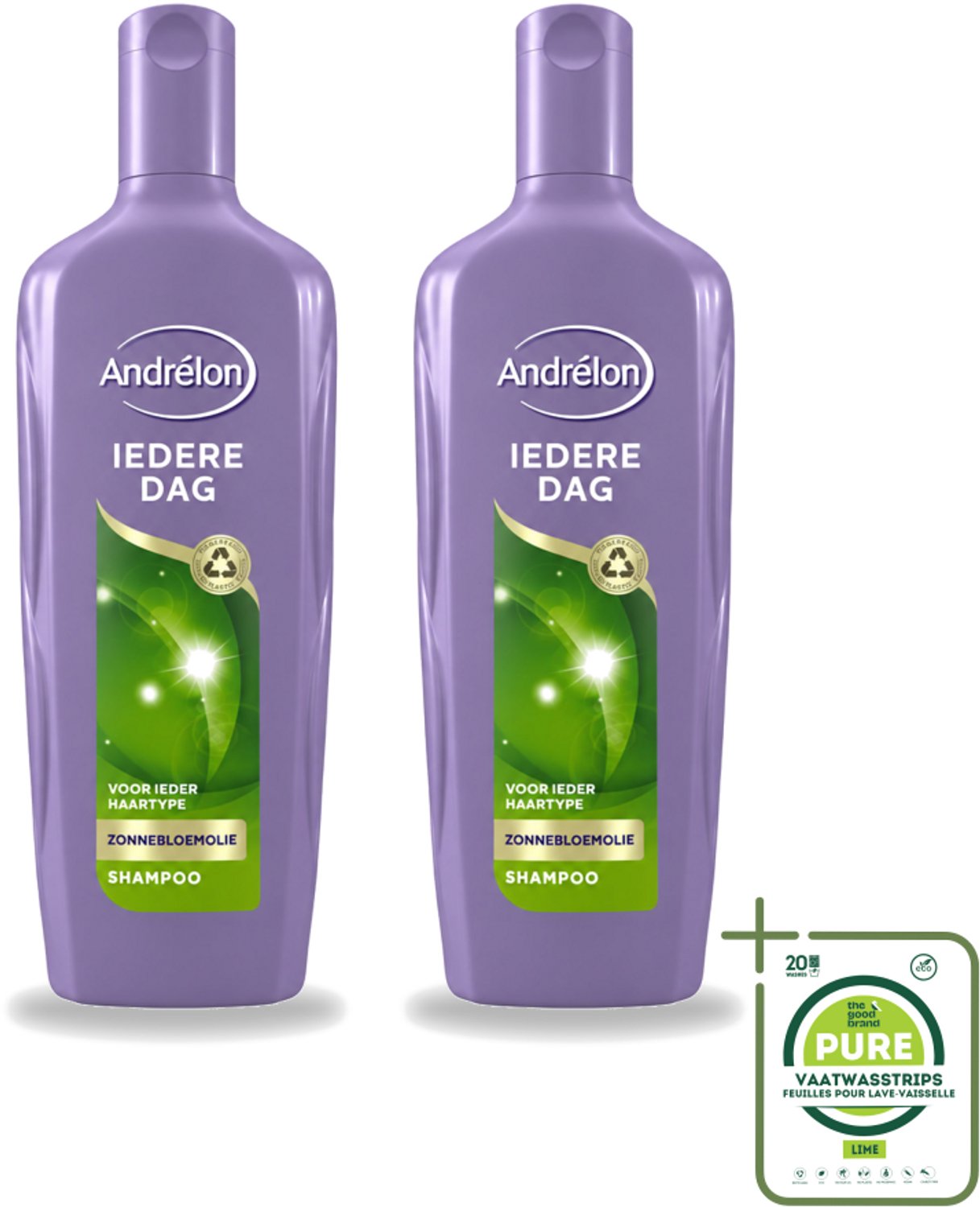2 x Andrélon - Iedere Dag - Shampoo - 300 ml - Grootverpakking - Vaatwasstrips - Dagelijks Haarwassen - Zonnebloemolie Shampoo - Fris Haar - Glanzend Haar - Luchtig Haar