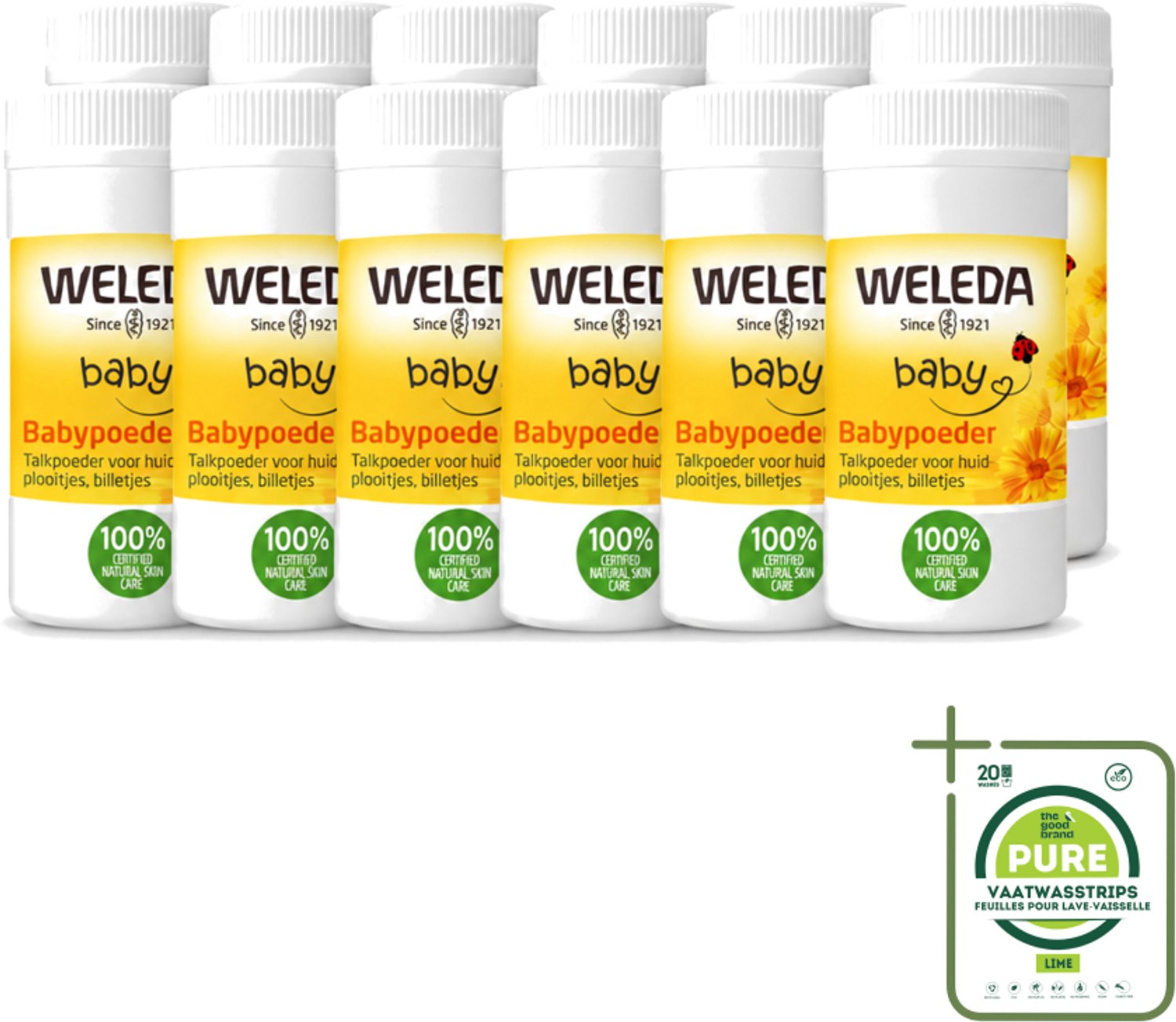 12 x WELEDA - Babypoeder - Baby & Kind Calendula - 20 g - Grootverpakking - Vaatwasstrips - Babyhuid Verzorging - Poeder Voor Babyhuid - Natuurlijke Babyhuid Verzorging - Calendula Poeder - Arnica Extract