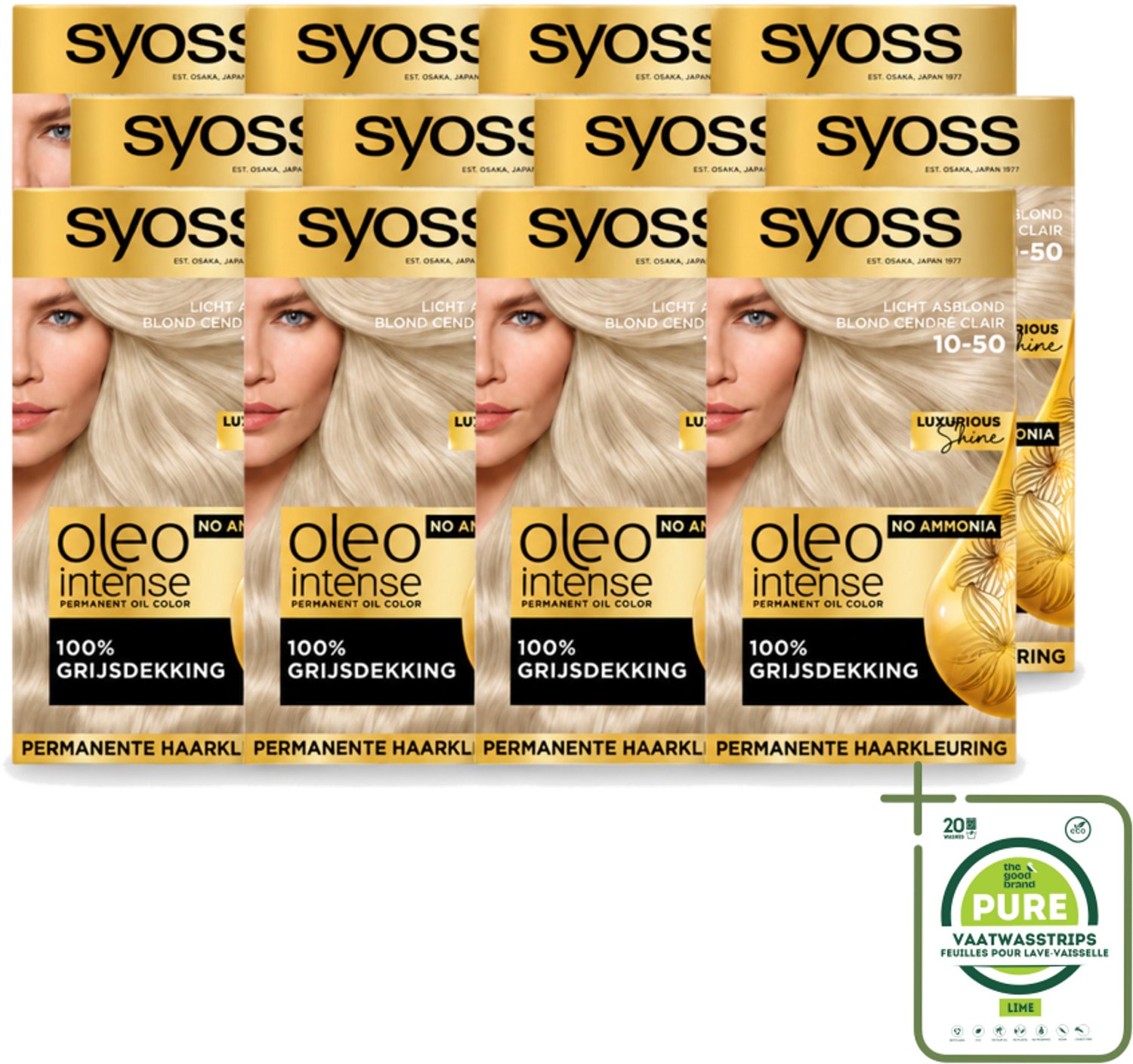 12 x SYOSS - Oleo Intense 10-50 - Haarverf - Permanente Haarkleuring - Licht Asblond - Langdurige Kleur - Grootverpakking - Vaatwasstrips - Haarkleur - Haarkleuren - Haarverzorging - Olieformule - Licht Asblond