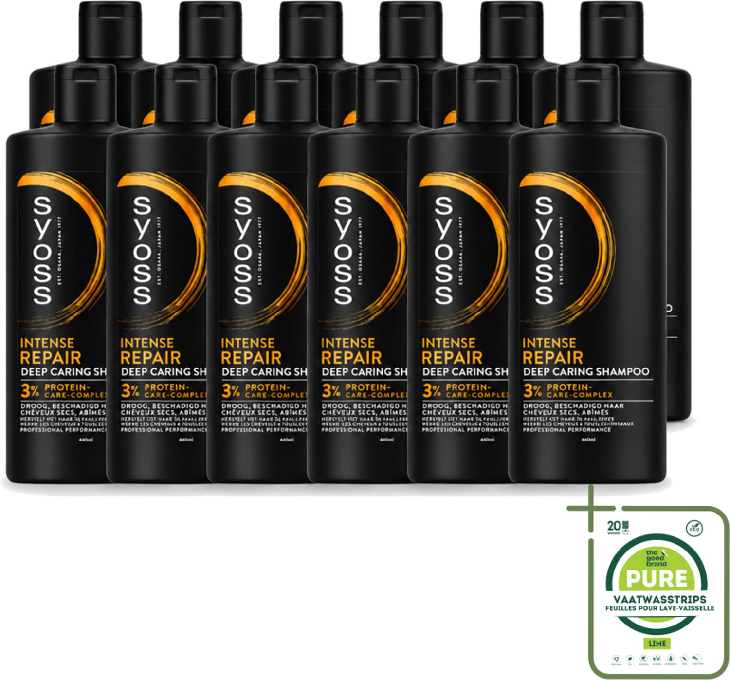 12 x SYOSS - Repair 440 ml - Shampoo - Herstellende Formule - 440ml - Grootverpakking - Vaatwasstrips - Herstel Haar - Beschadigd Haar - Droog Haar - Haarbreuk - Haarverzorging