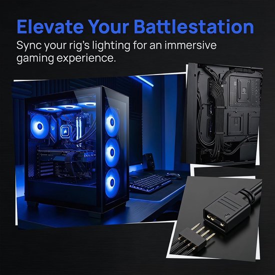 5 stuks RGB ARGB 5V 3-pin kabel voor PC-ventilator, ARGB-ventilator splitterkabel, ventilatorextensiekabel, PC-ventilatorhub en LED-synchronisatie — afbeelding 5