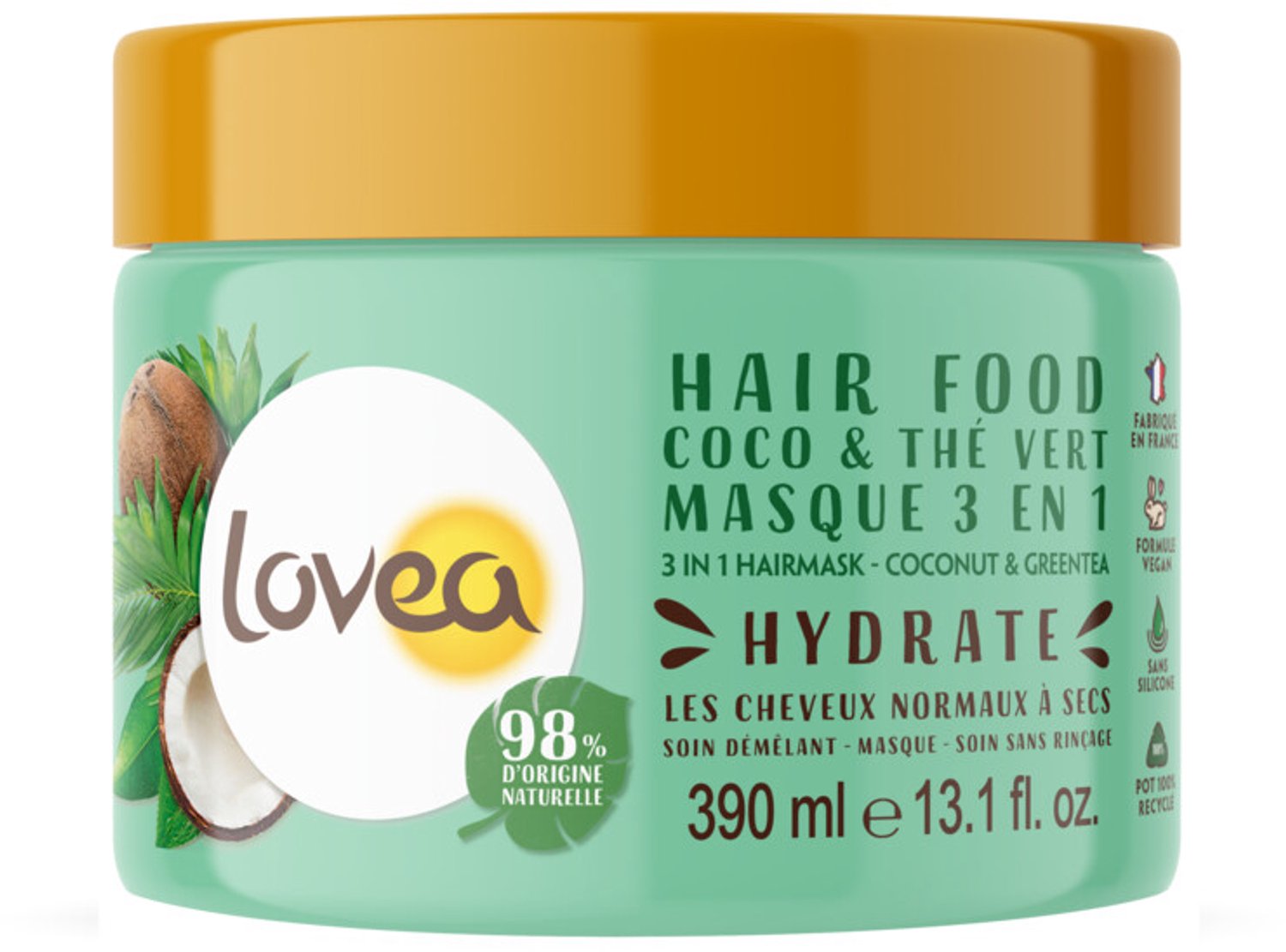 Lovea - Kokos en Groene Thee 3-in-1 Haarmasker - 3 x 390 ml - Voordeelverpakking