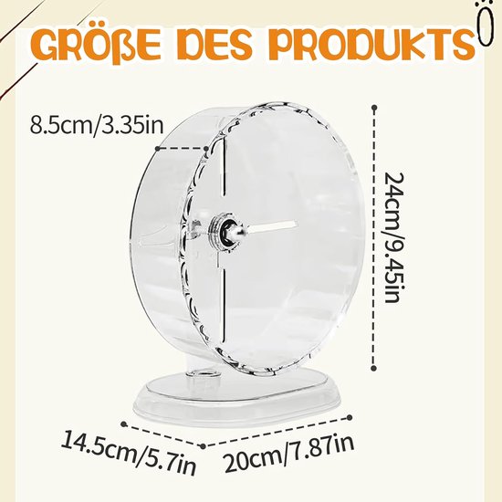 Hamsterwiel, 24 cm stille loopfiets met dubbele lagers, in hoogte verstelbaar, transparant loopwiel voor dwerghamsters, muizen, chinchilla's, lemmingen — afbeelding 2