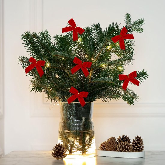 12 stuks kerstboom strikken, rode strikken voor kerstboom, fluwelen strikken voor guirlande, DIY decoratie en cadeauverpakking (9x9,5cm) — afbeelding 2