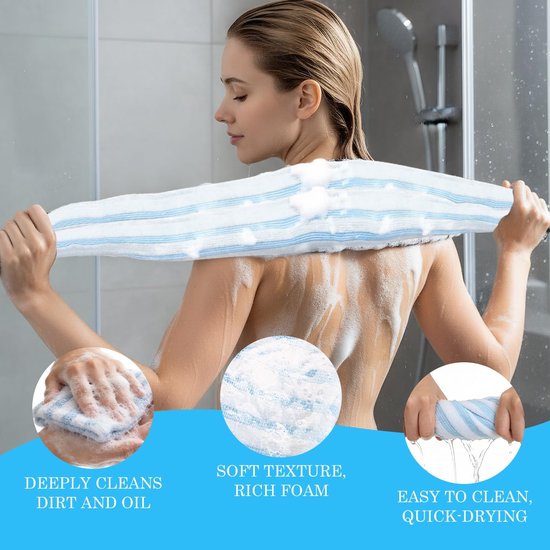 REEKNOKOL Douchedoek Exfoliërend, Extra Lange Handdoek voor Rug en Lichaam, Dieptereiniging voor Mannen en Vrouwen, Blauw — afbeelding 5