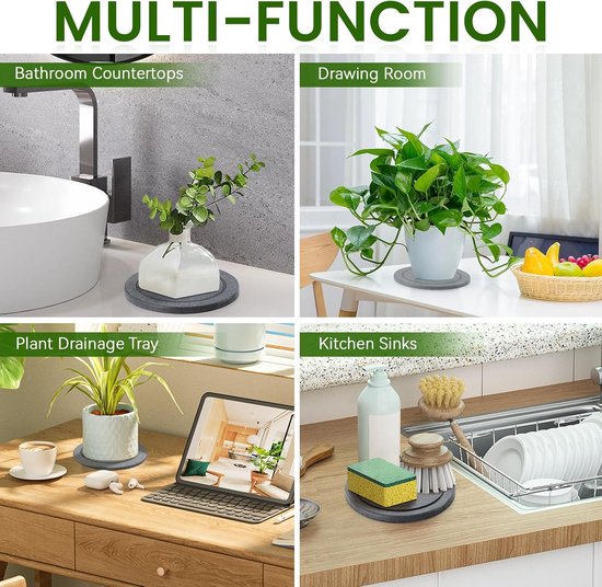 3 stuks diatomeeënaarde plantenschotels voor binnen, ronde 5,9 inch Instant Dry Pot Schotels voor Planten Onderzetters, Diatomeeënaarde Planter Tray, Donkergrijze Bloempot Tray (20 cm) — afbeelding 5