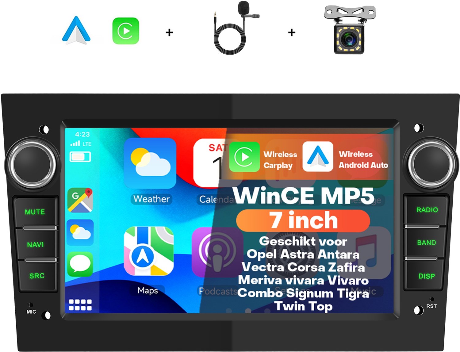 Boscer 2 Din Autoradio met 7 Inch Scherm - Geschikt voor Opel Astra, Corsa, Zafira & Meriva - Draadloos Apple CarPlay & Android Auto - Bluetooth Handsfree Bellen - FM Radio (RDS) - Stuurwielbediening via CAN-bus - Achteruitrijcamera & Microfoon