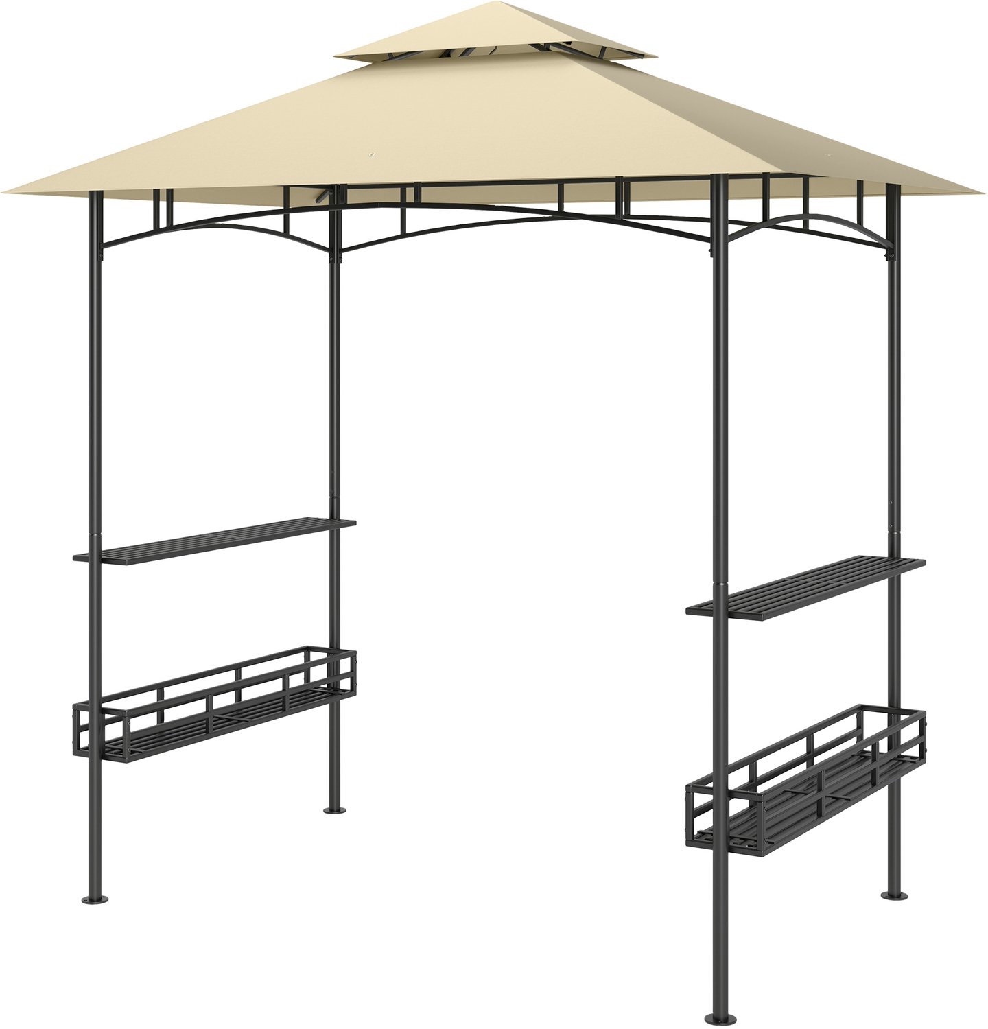 Barbecuepaviljoen, 240×150×257 cm, beige, metalen frame, buitentent voor barbecue, met opbergrek, stabiel en duurzaam, eenvoudig ontwerp, eenvoudig te reinigen, praktisch en decoratief, geschikt voor tuin en terras