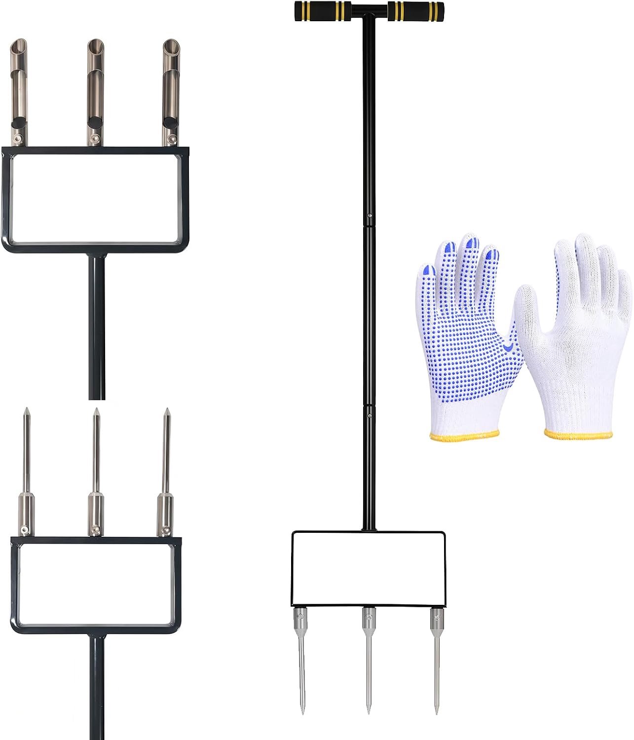 Gazonbeluchter Spike Tool - 3-polige zware kernen - gewatteerde T-handgreep - optimale gazonbeluchting - ShopVlot