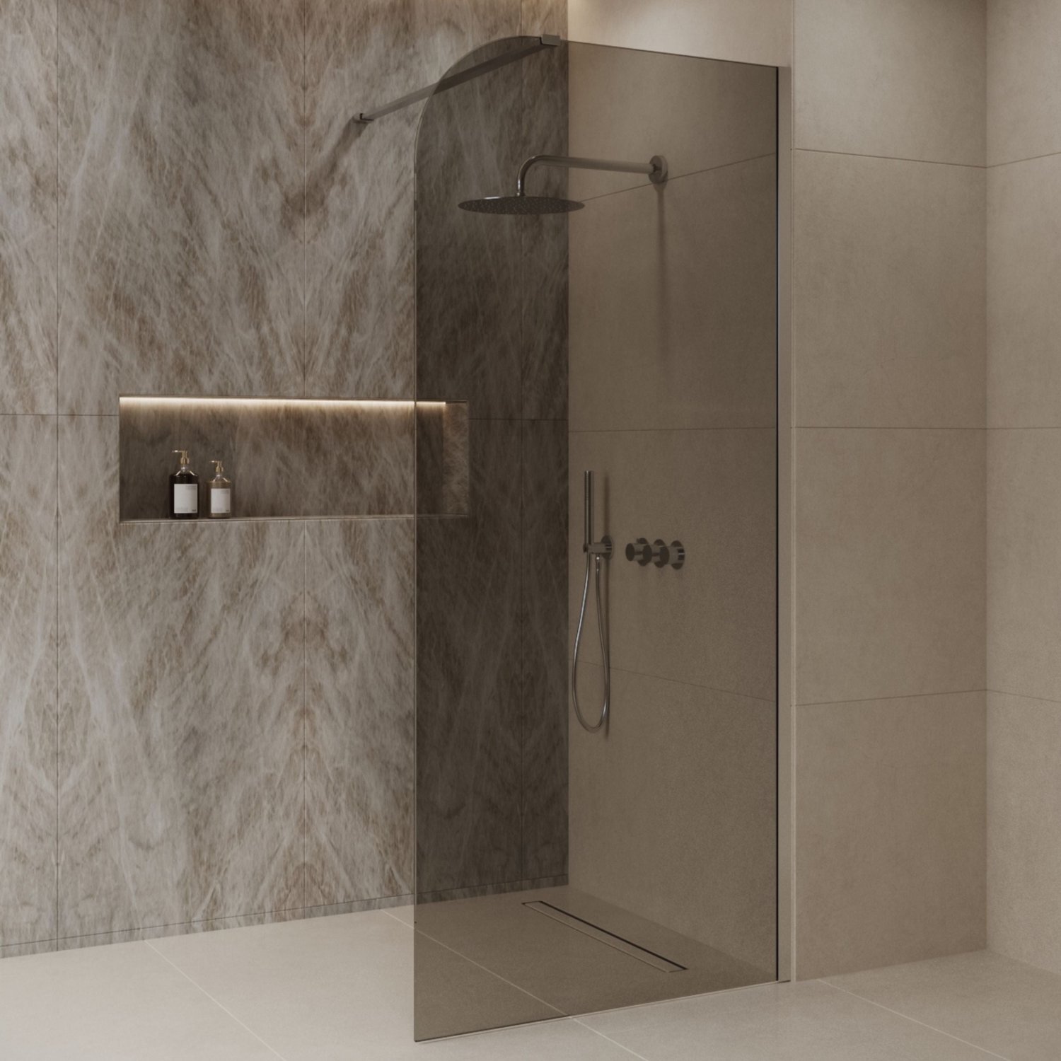 Sanitado Dalis Curve Inloopdouche Rookglas RVS Profielen 100x200 cm