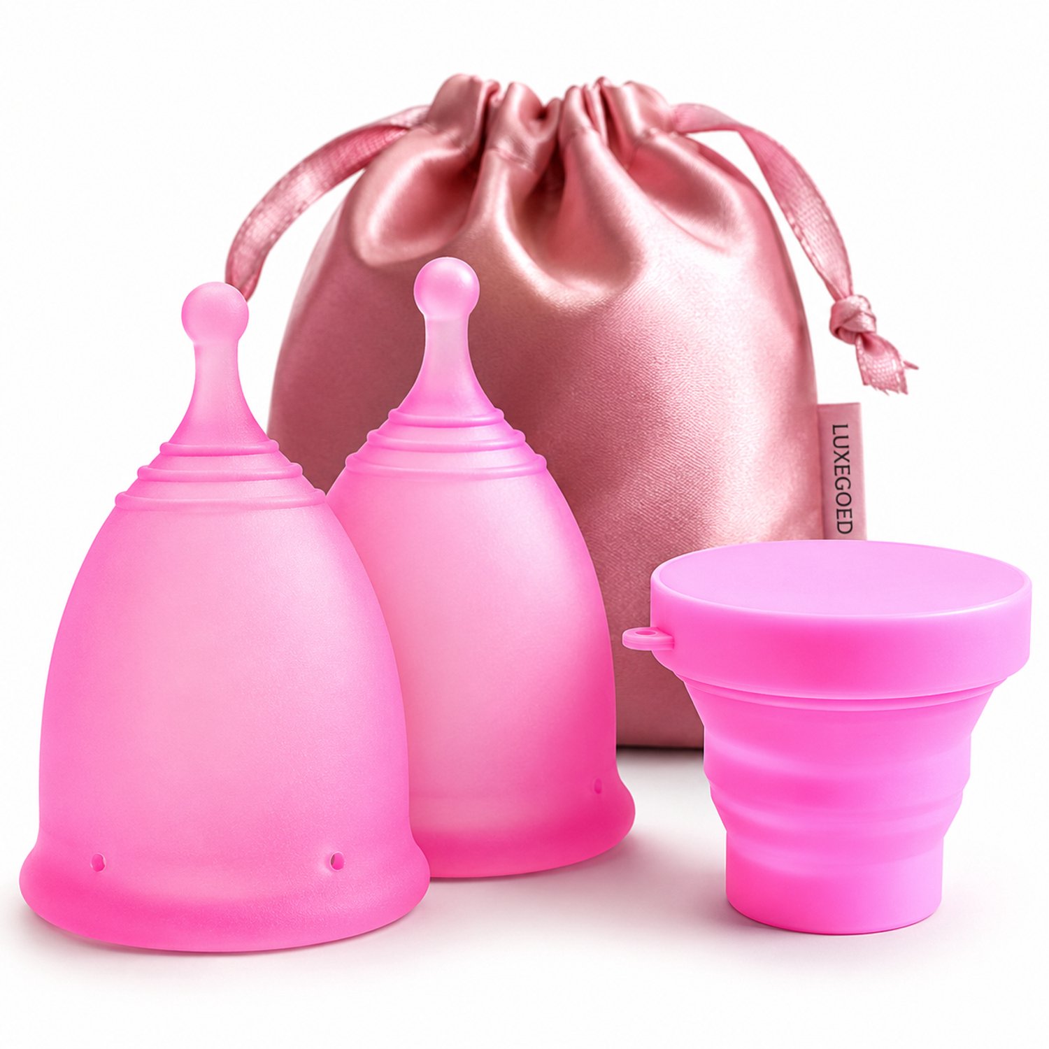 Luxegoed® Herbruikbare Menstruatiecups Small - 2 Stuks - Inclusief Sterilisator & Opbergtasje - 100% Medisch Siliconen - BPA-vrij - Roze