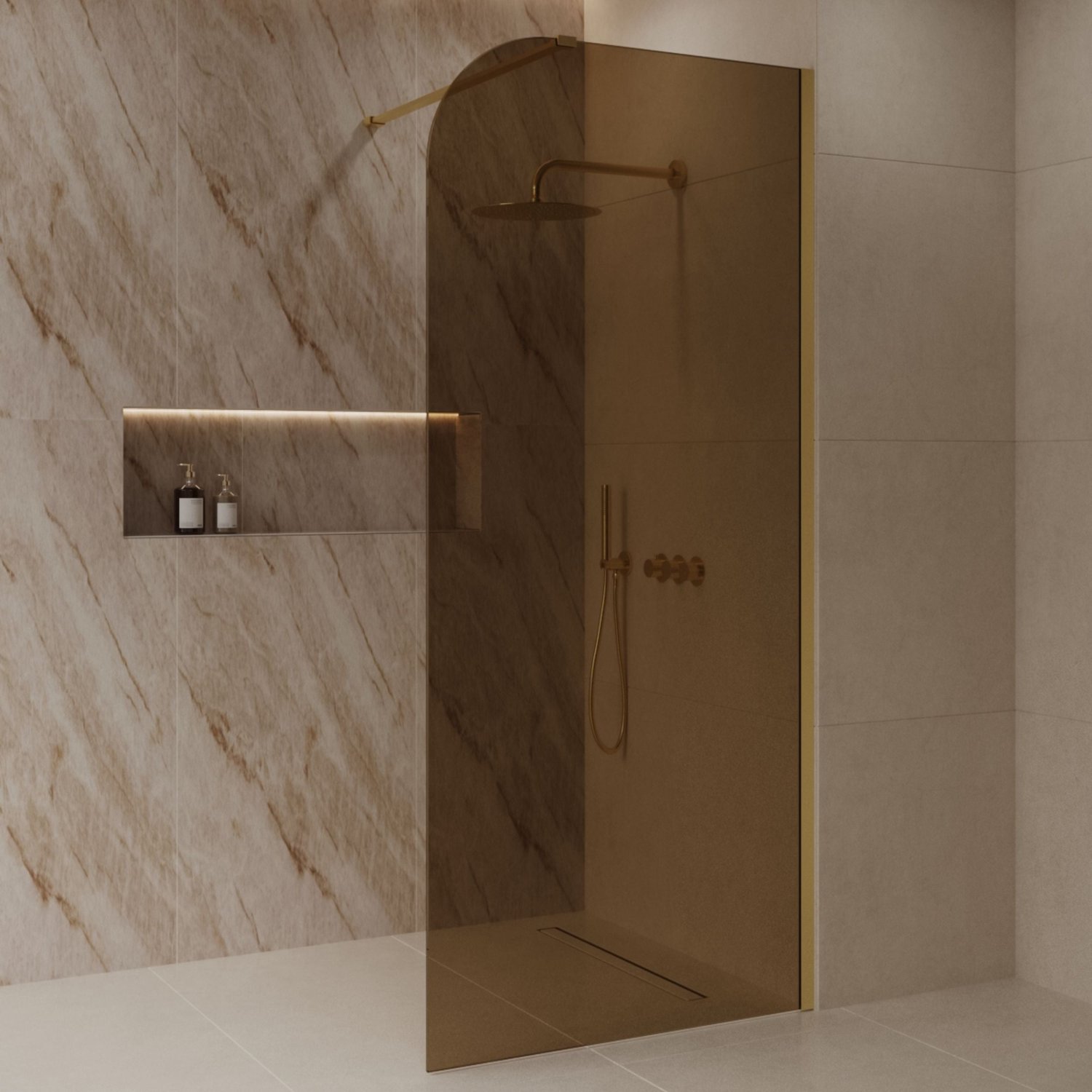 Sanitado Dalis Curve Inloopdouche Sepia Glas Mat Goud Profielen 80x200 cm