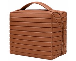 Make-up Tas Dames – Luxe Beautycase & Cosmetica Organizer – Waterafstotend PU Leer – Ruime Toilettas met Vakken – Cognac bruin