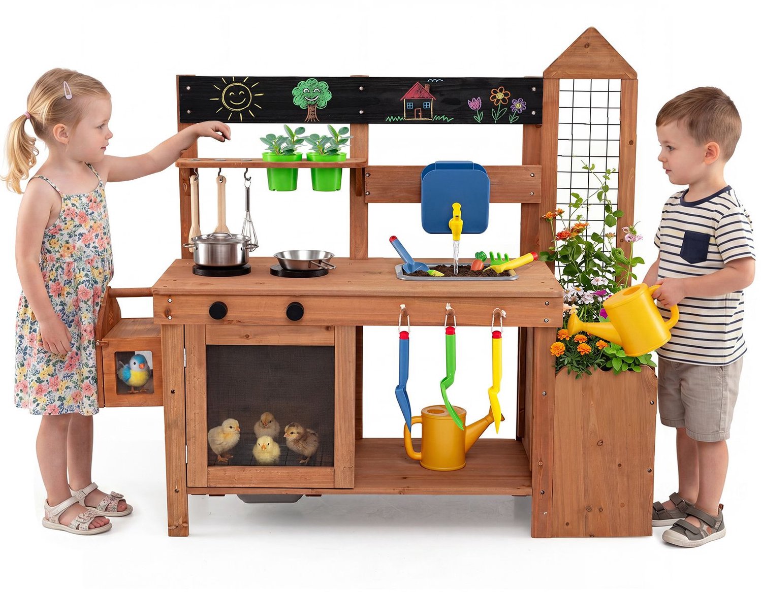 SureDeal® - Speelgoedkeuken - Kindermatskeuken Outdoor Speelkeuken - Kinderen vanaf Jaar - 112x40x101 cm - Naturel