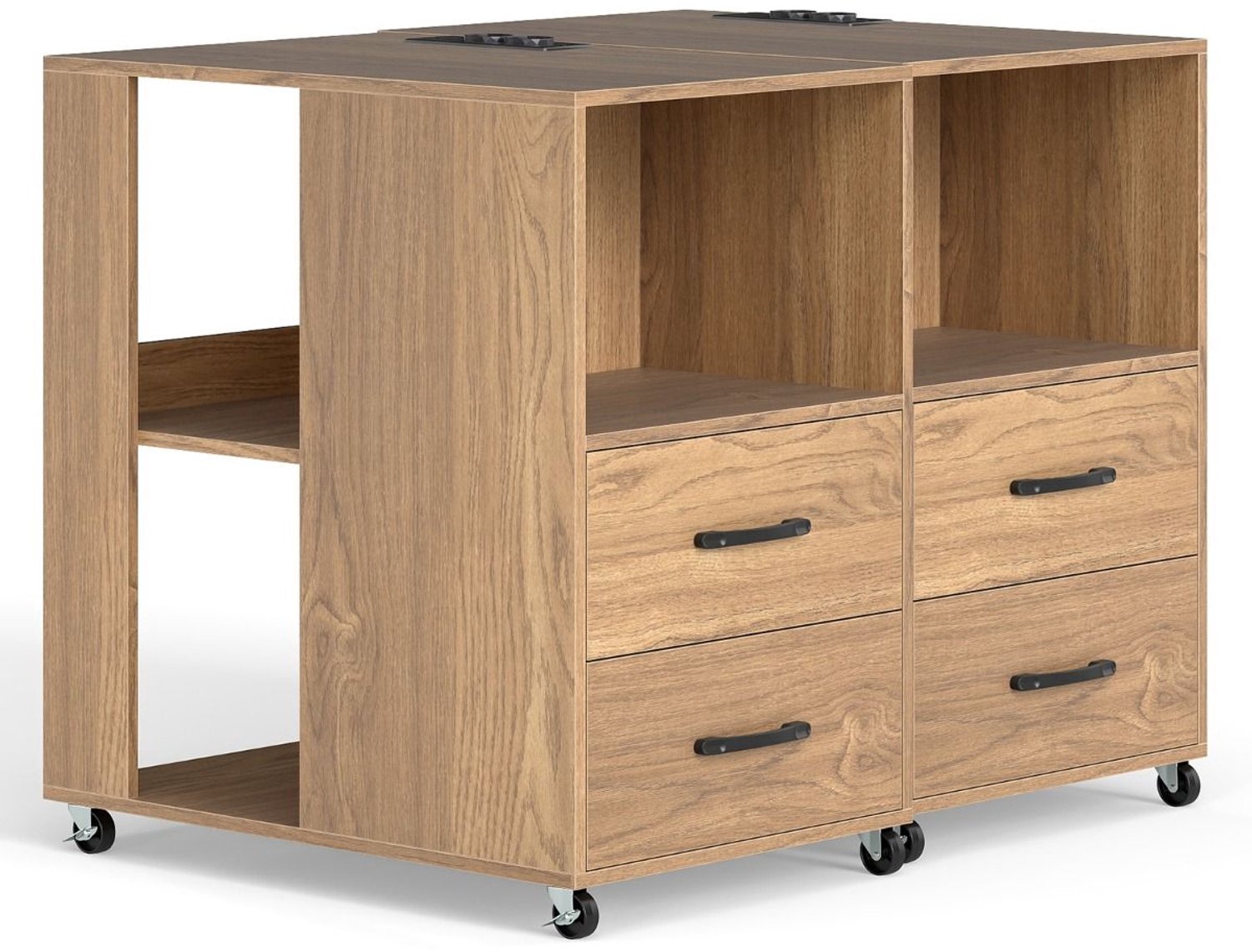 Suredeal Bijzettafel - Kleine - Wieltjes Verrijdbaar Nachtkastje - Lade - Plank - 60x40x65,5 cm - Naturel