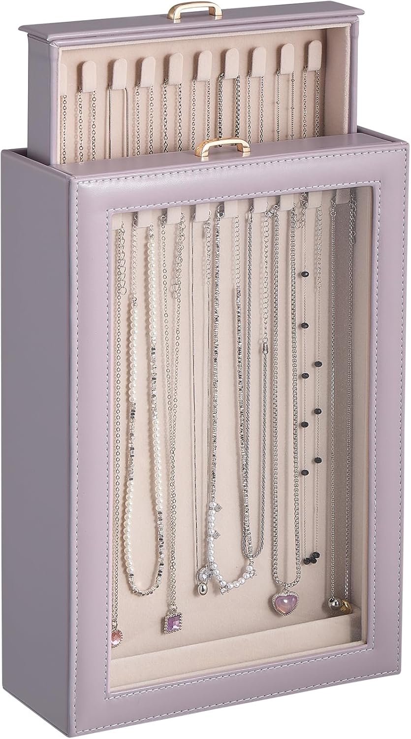 Lolalet Necklace Organizer Jewelry Box, 2-Layer, Dustypurple - ShopVlot