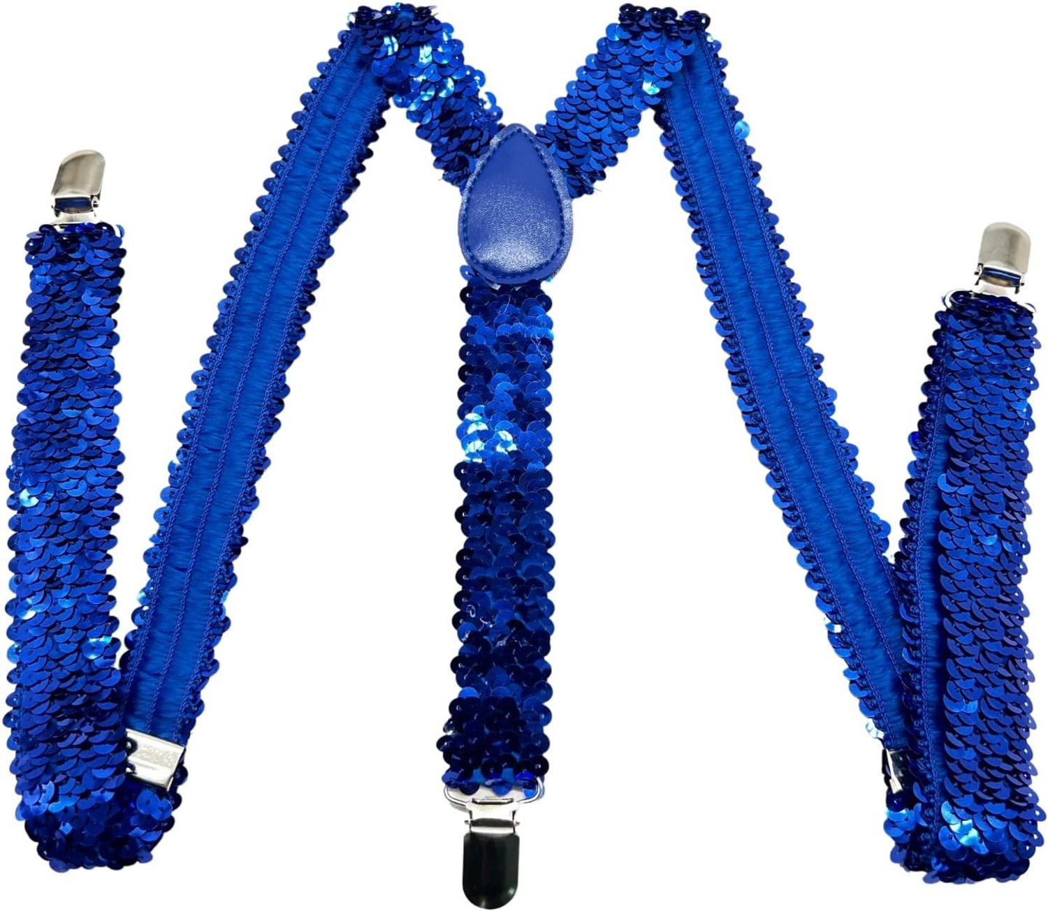 Unisex Sequin Y-Back Suspenders met Elastische Band en Sterke Clips voor Kostuumaccessoires - Donkerblauw, One Size
